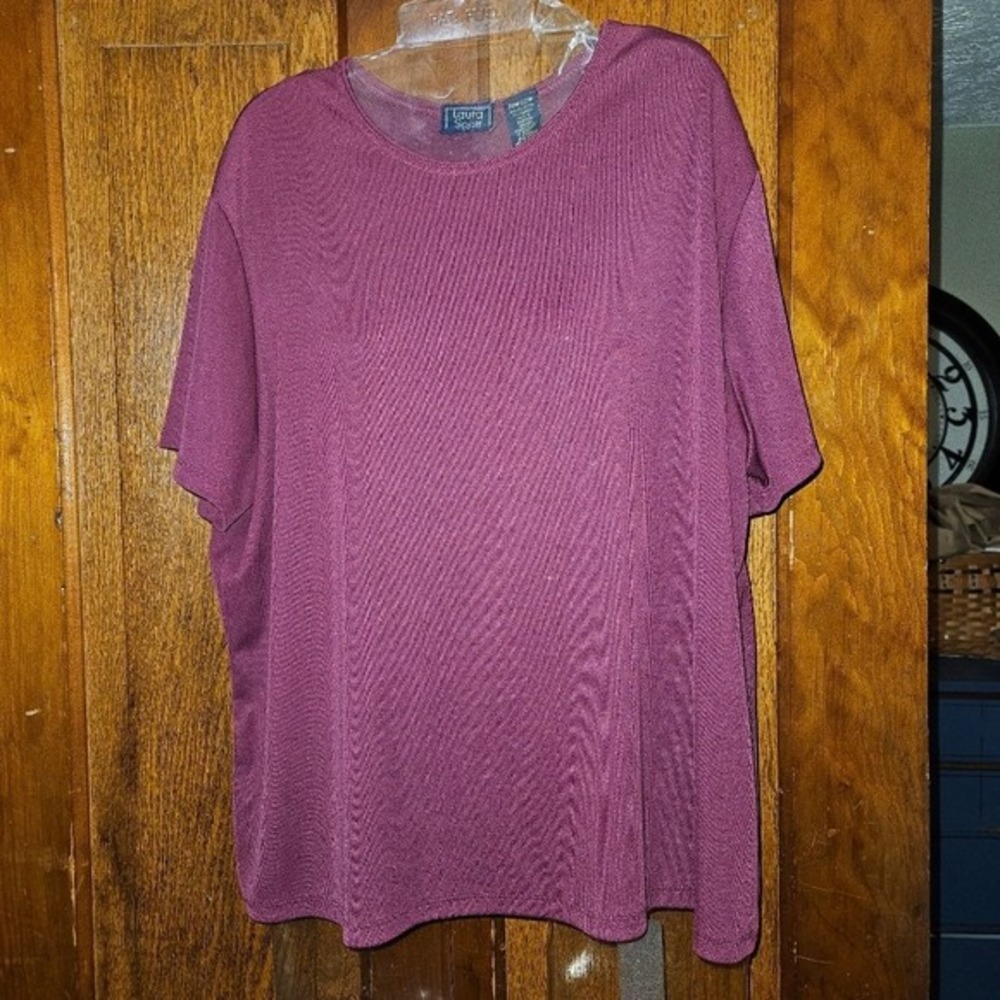 Laura Scott Deep Burgundy Red Knit Top Plus Size 20W 22W Office Blouse